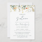 Elegant Wildflower Sweet 16 Verjaardag Kaart (Voorkant)