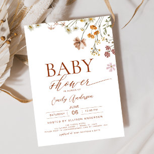 Elegant Wildflower Terracotta Boho Baby shower Kaart
