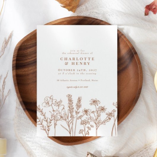 Elegant Wildflower Terracotta Rehearsal Dinner Kaart