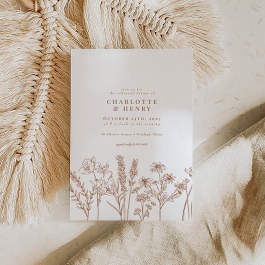 Elegant Wildflower Terracotta Rehearsal Dinner Kaart