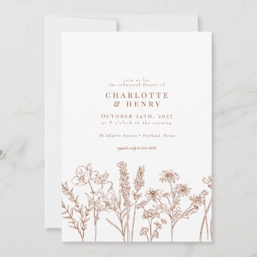 Elegant Wildflower Terracotta Rehearsal Dinner Kaart (Voorkant)