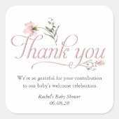 Elegant Wildflower thema Baby shower gunst dank Vierkante Sticker (Voorkant)