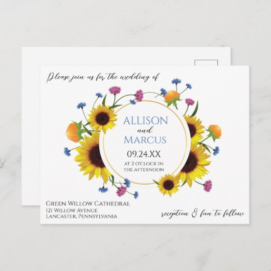 Elegant wildflower thema huwelijksuitnodiging briefkaart (Voorkant / Achterkant)