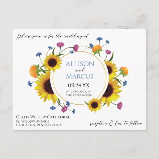 Elegant wildflower thema huwelijksuitnodiging briefkaart (Voorkant)