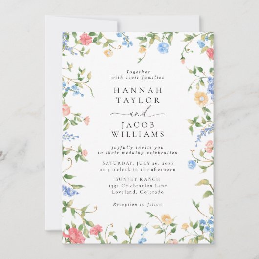 Elegant Wildflower Three Photo RSVP Wedding Kaart (Voorkant)