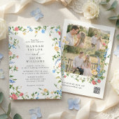 Elegant Wildflower Three Photo RSVP Wedding Kaart