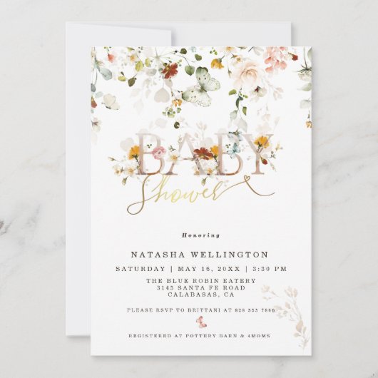 Elegant Wildflower Tuin Baby shower Uitnodiging (Voorkant)
