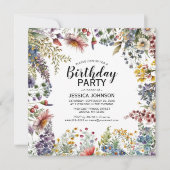 Elegant Wildflower Verjaardagsfeest Kaart (Voorkant)