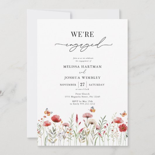 Elegant Wildflower Verlovingsfeest Kaart (Voorkant)