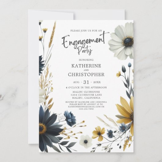 Elegant Wildflower Verlovingsfeest Kaart (Voorkant)
