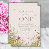 Elegant Wildflower Vlinder Meisje 1e Verjaardag Kaart