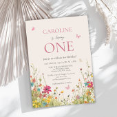 Elegant Wildflower Vlinder Meisje 1e Verjaardag Kaart