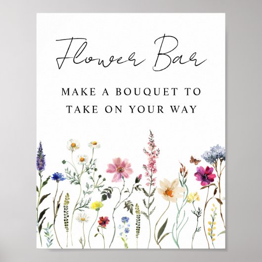 Elegant Wildflower Vrijgezellenfeest Bloem Bar Tek Poster (Voorkant)
