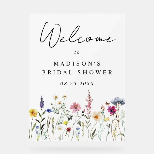 Elegant Wildflower Vrijgezellenfeest Welkom Acryl Bord (Voorkant)