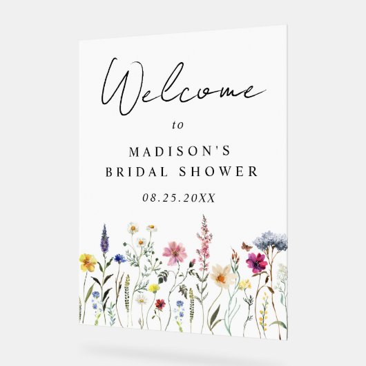 Elegant Wildflower Vrijgezellenfeest Welkom Acryl Bord (Hoek)