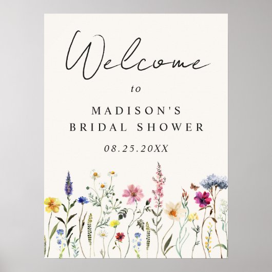 Elegant Wildflower Vrijgezellenfeest Welkomstbord Poster (Voorkant)