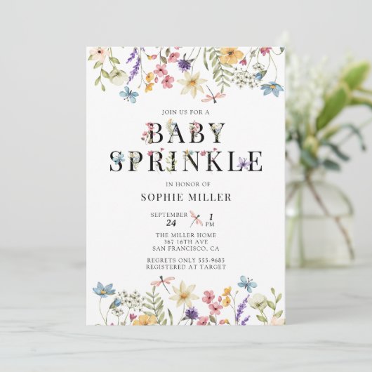 Elegant Wildflower Watercolor | Baby Sprinkle Kaart (Staand voorkant)