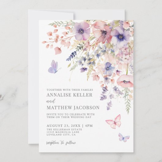 Elegant Wildflower Watercolor Floral Wedding Kaart (Voorkant)