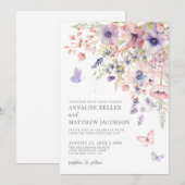 Elegant Wildflower Watercolor Floral Wedding Kaart (Voorkant / Achterkant)