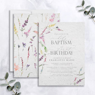 Elegant Wildflower Waterverf Baptisme 1e verjaarda Kaart