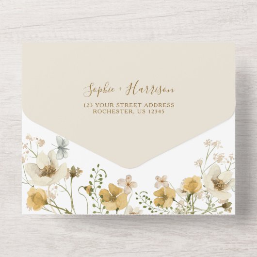 Elegant Wildflower Waterverf Floral Boho Wedding All In One Uitnodiging (Achterkant)