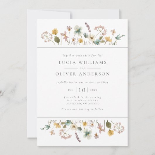 Elegant Wildflower Waterverf Floral Wedding Kaart (Voorkant)