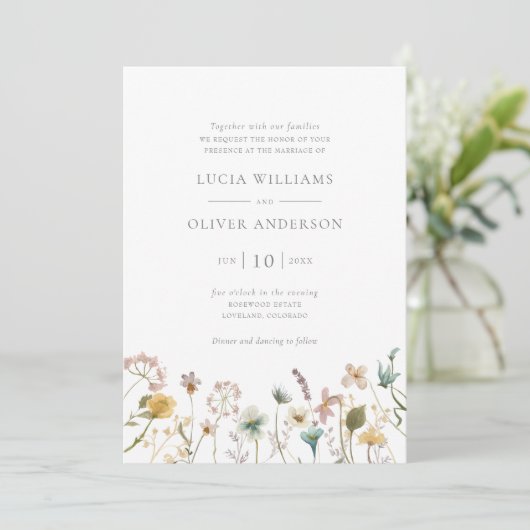 Elegant Wildflower Waterverf Floral Wedding Kaart (Staand voorkant)