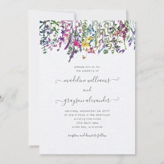 Elegant Wildflower Waterverf Floral Wedding Kaart (Voorkant)
