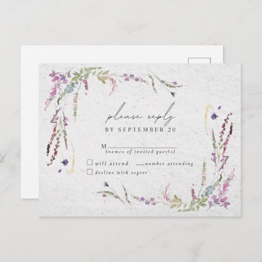 Elegant Wildflower Waterverf Modern Wedding RSVP Uitnodiging Briefkaart (Voorkant / Achterkant)