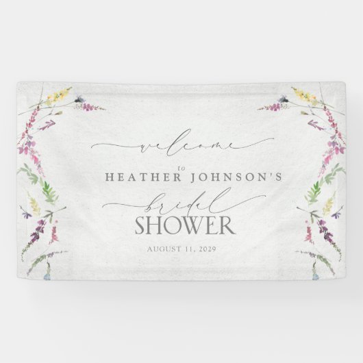 Elegant Wildflower Waterverf Shower Welkom Spandoek (Horizontaal)