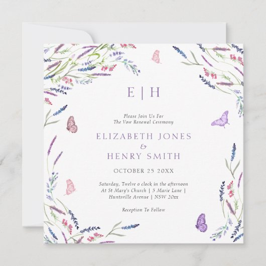 Elegant Wildflower Waterverf Wreath Vow Renewal Kaart (Voorkant)