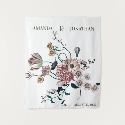 Elegant Wildflower Weddenschap Foto Booth Backdrop Wandkleed (Voorkant)