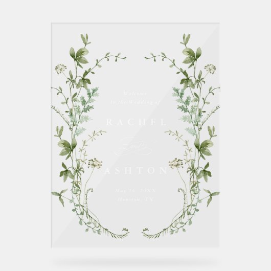 Elegant Wildflower Weddenschap Welkom Acryl Bord (Voorkant)