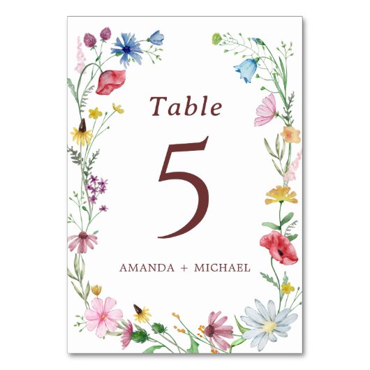 Elegant Wildflower Weddenschappen Table Number Kaart (Achterkant)