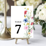 Elegant Wildflower Weddenschappen Table Number Kaart<br><div class="desc">Elegante Waterverf Wildflower Trouwtafel nummer. Overeenkomende objecten beschikbaar.</div>