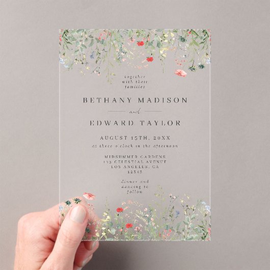Elegant Wildflower Wedding Acryl Uitnodigingen (Insitu (Draagbaar))