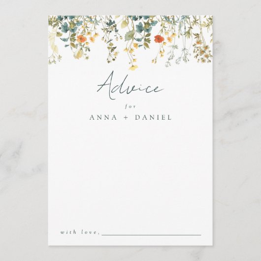 Elegant Wildflower Wedding Advieskaart (Voorkant)