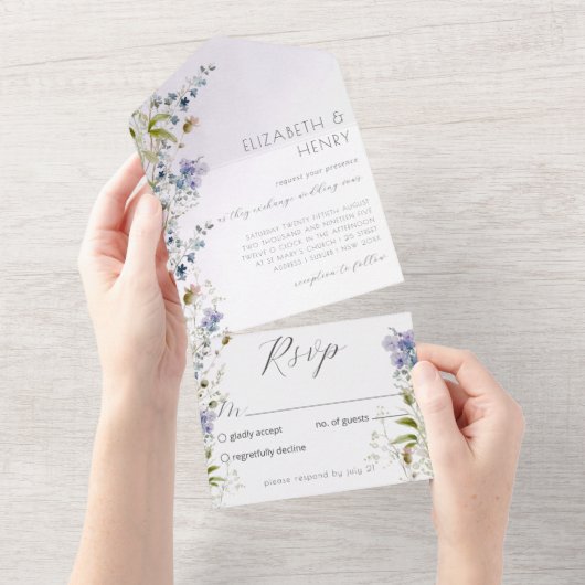 Elegant Wildflower Wedding All In One Uitnodiging (Afscheurbaar)