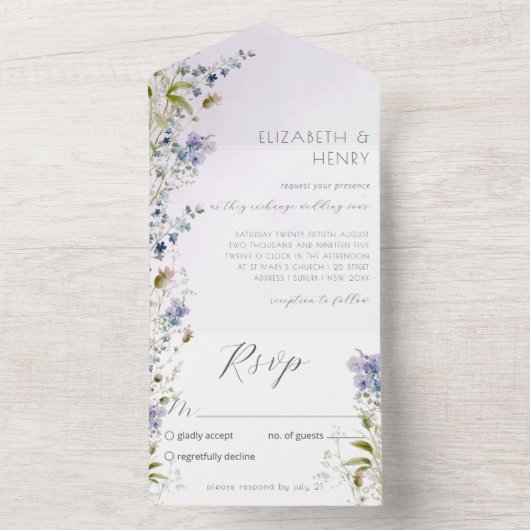 Elegant Wildflower Wedding All In One Uitnodiging (Binnen)
