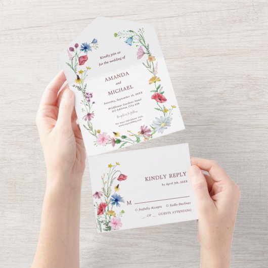 Elegant Wildflower Wedding All In One Uitnodiging (Afscheurbaar)