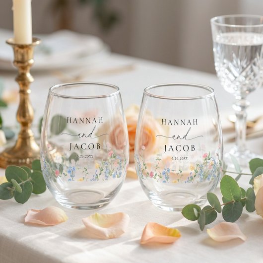 Elegant Wildflower Wedding Couple Drinkware Set Wijnglas Zonder Voet