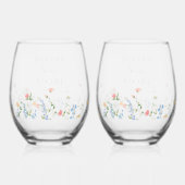 Elegant Wildflower Wedding Couple Drinkware Set Wijnglas Zonder Voet (Achterkant)