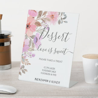 Elegant Wildflower Wedding Dessert Bar Reclamebord Met Voetstuk