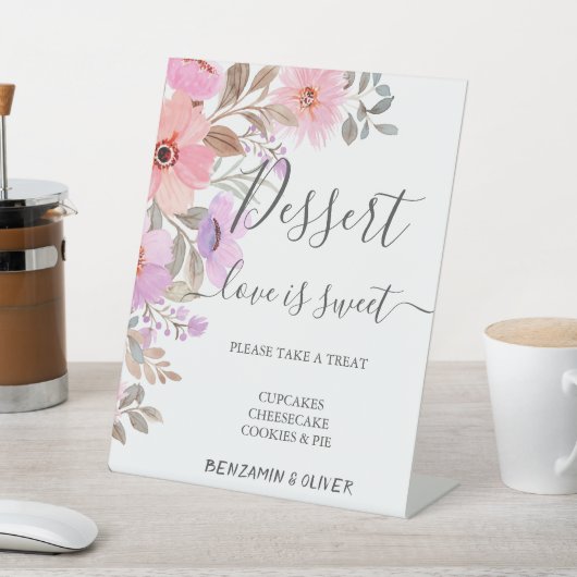 Elegant Wildflower Wedding Dessert Bar Reclamebord Met Voetstuk (Insitu)