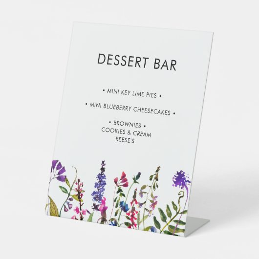 Elegant Wildflower Wedding Dessert Bar Reclamebord Met Voetstuk (Voorkant)