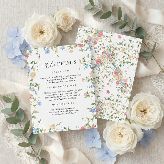 Elegant Wildflower Wedding Details Informatiekaartje