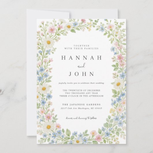 Elegant Wildflower Wedding Invitation Kaart (Voorkant)