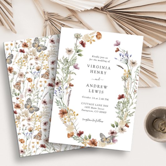 Elegant Wildflower Wedding Invitation Kaart