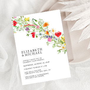 Elegant Wildflower Wedding Invitation Kaart