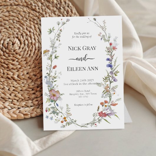 Elegant Wildflower Wedding Invitation Kaart